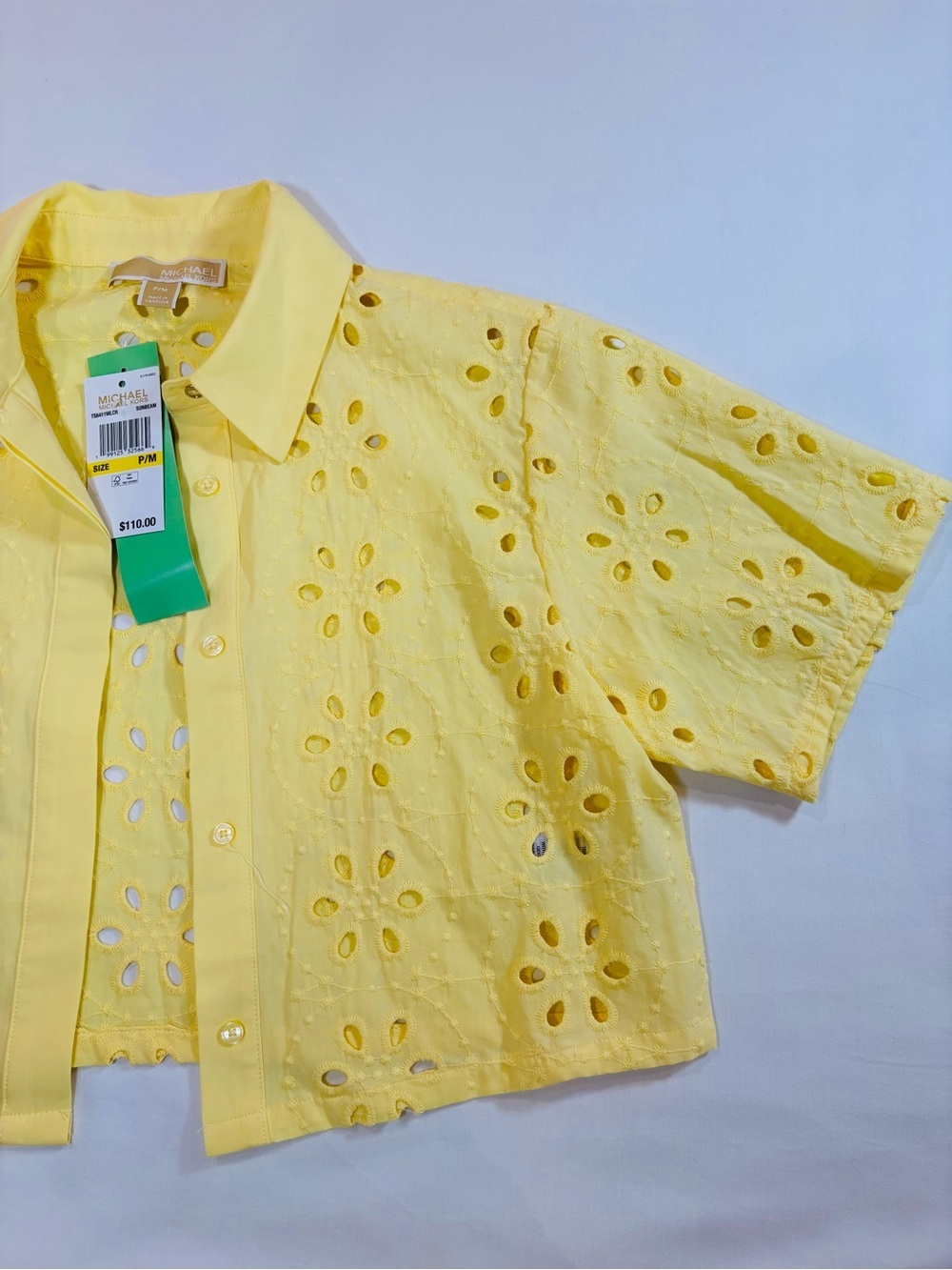 Michael Kors Pale Yellow Eyelet Cropped Button Front Jacket - Picture 4 of 12